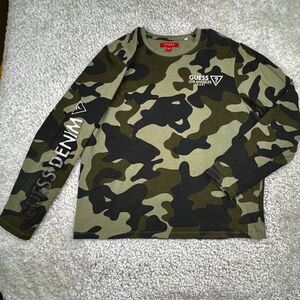 Guess Denim Los Angeles Green Camo Long Sleeve T-shirt Unisex Mens Medium